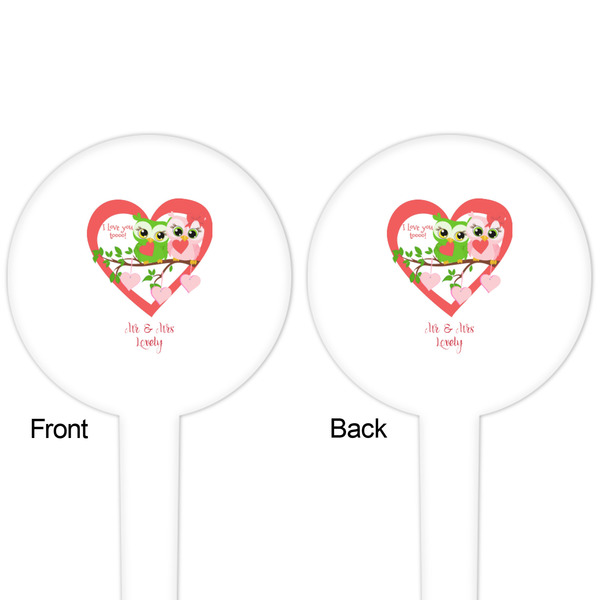 Valentine Owls White Plastic 4" Food Pick - Round - Double Sided - Front & Back