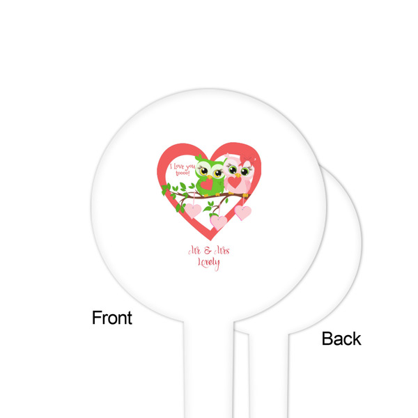 Valentine Owls White Plastic 4" Food Pick - Round - Single Sided - Front & Back
