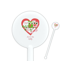 Valentine Owls 5.5" Round Plastic Stir Sticks - White - Double Sided (Personalized)