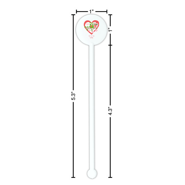 Valentine Owls White Plastic 5.5" Stir Stick - Round - Dimensions