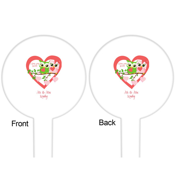 Valentine Owls White Plastic 6" Food Pick - Round - Double Sided - Front & Back
