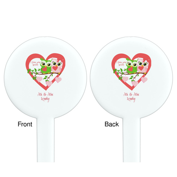 Valentine Owls White Plastic 7" Stir Stick - Double Sided - Round - Front & Back