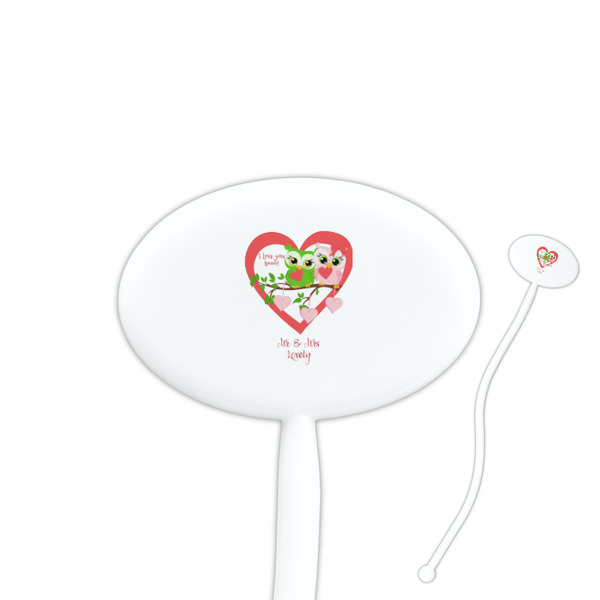 Custom Valentine Owls 7" Oval Plastic Stir Sticks - White - Single Sided (Personalized)