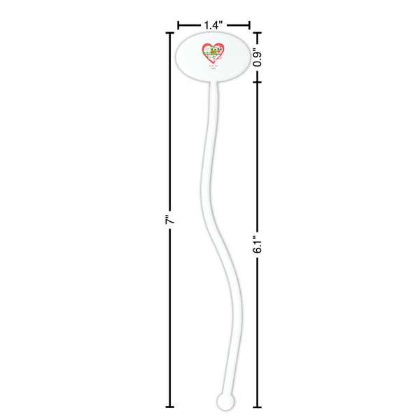 Valentine Owls White Plastic 7" Stir Stick - Oval - Dimensions