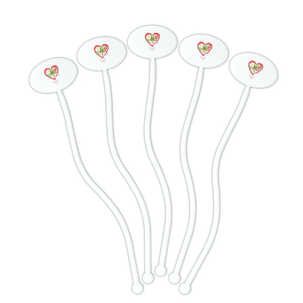 Valentine Owls White Plastic 7" Stir Stick - Oval - Fan