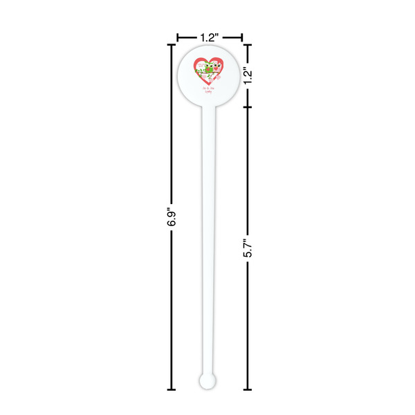 Valentine Owls White Plastic 7" Stir Stick - Round - Dimensions