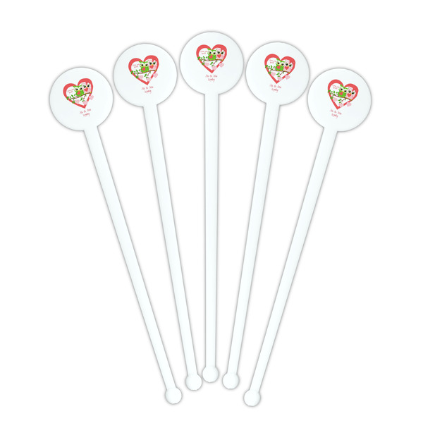 Valentine Owls White Plastic 7" Stir Stick - Round - Fan View