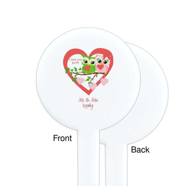 Valentine Owls White Plastic 7" Stir Stick - Single Sided - Round - Front & Back