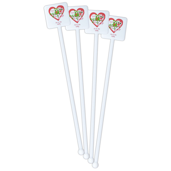 Valentine Owls White Plastic Stir Stick - Single Sided - Square - Front