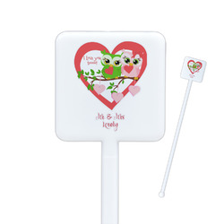 Valentine Owls Square Plastic Stir Sticks - Double Sided (Personalized)