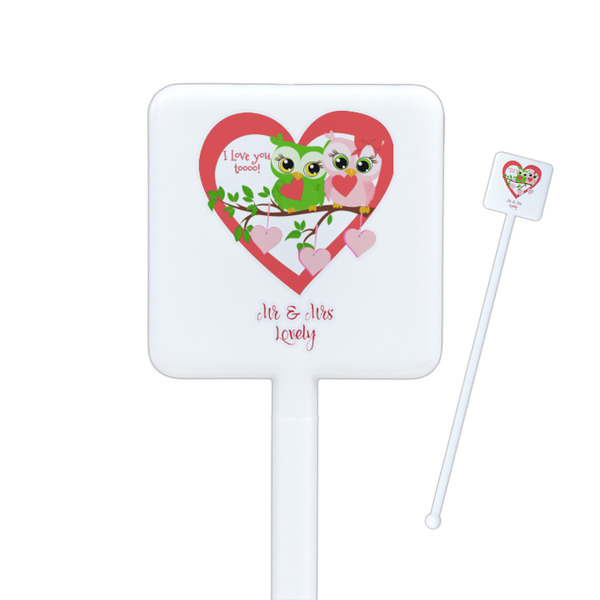 Custom Valentine Owls Square Plastic Stir Sticks - Double Sided (Personalized)