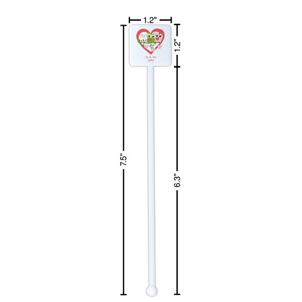 Valentine Owls White Plastic Stir Stick - Square - Dimensions