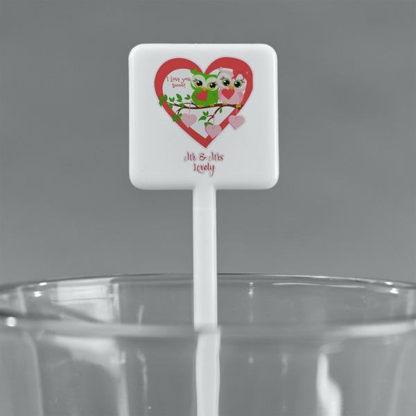 Valentine Owls White Plastic Stir Stick - Square - Main
