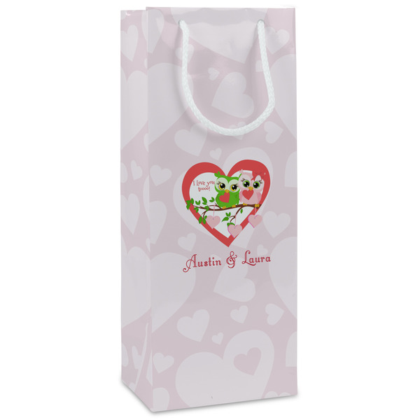Custom Valentine Owls Wine Gift Bags - Gloss (Personalized)