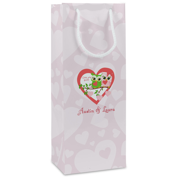 Custom Valentine Owls Wine Gift Bags - Matte (Personalized)