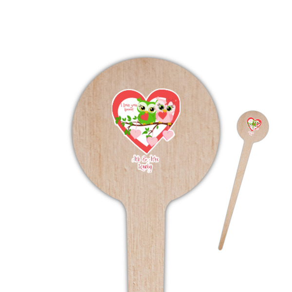 Custom Valentine Owls 4" Round Wooden Food Picks - Double Sided (Personalized)