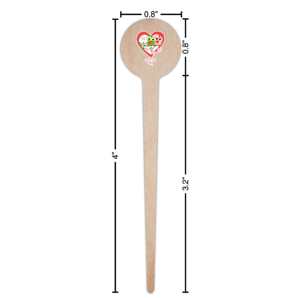 Valentine Owls Wooden 4" Food Pick - Round - Dimensions