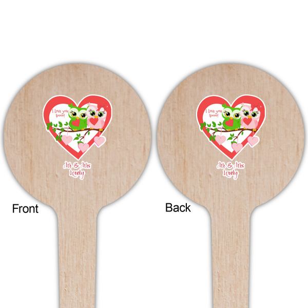 Valentine Owls Wooden 4" Food Pick - Round - Double Sided - Front & Back