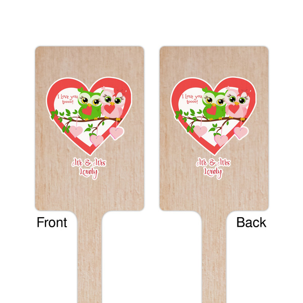 Valentine Owls Wooden 6.25" Stir Stick - Rectangular - Double Sided - Front & Back