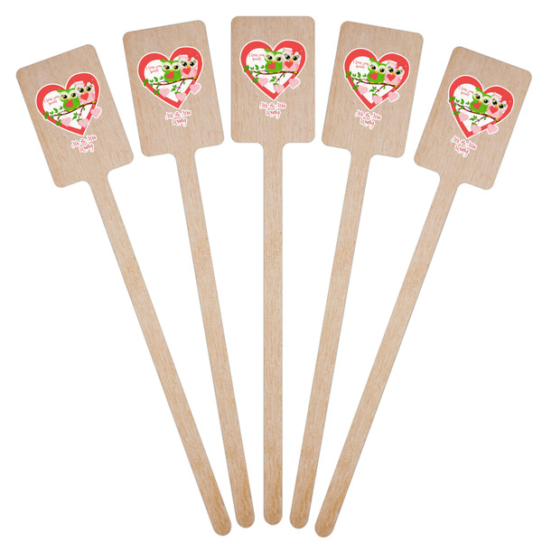 Valentine Owls Wooden 6.25" Stir Stick - Rectangular - Fan View
