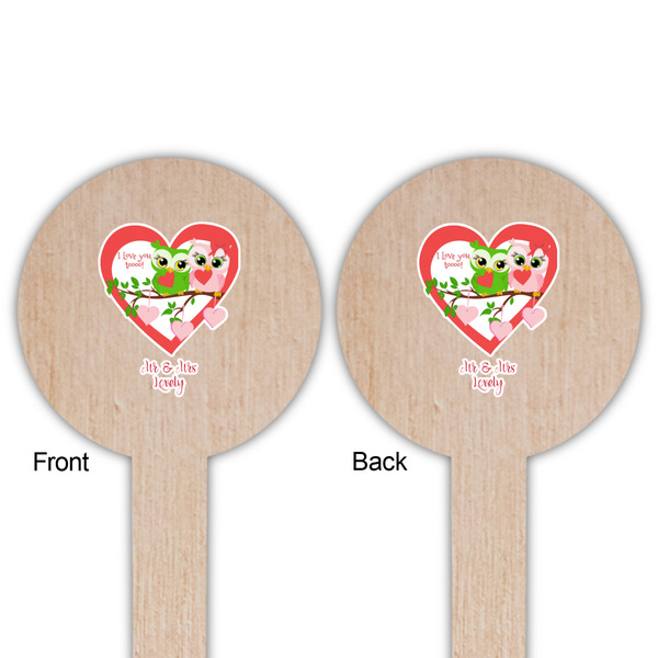 Valentine Owls Wooden 6" Food Pick - Round - Double Sided - Front & Back