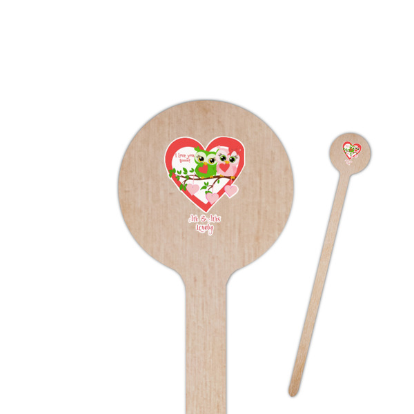 Custom Valentine Owls 6" Round Wooden Stir Sticks - Single Sided (Personalized)