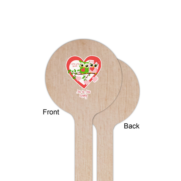 Valentine Owls Wooden 6" Stir Stick - Round - Single Sided - Front & Back