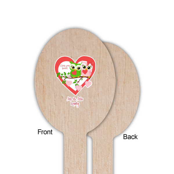 Valentine Owls Wooden Food Pick - Oval - Single Sided - Front & Back