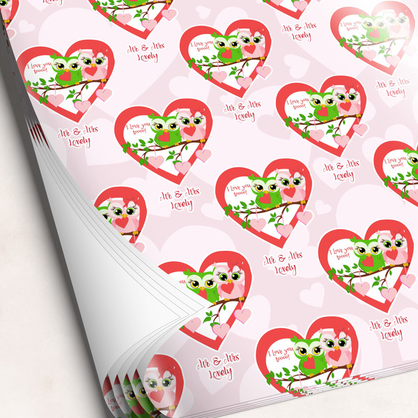 Custom Valentine Owls Wrapping Paper Sheets (Personalized)
