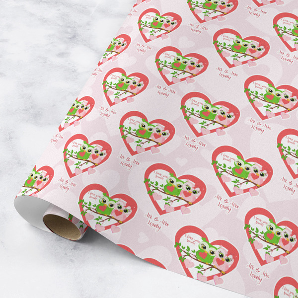 Custom Valentine Owls Wrapping Paper Roll - Medium - Matte (Personalized)