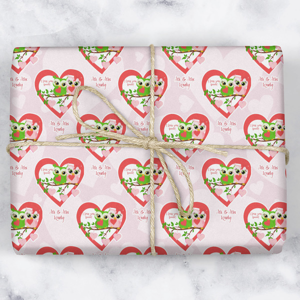 Valentine Owls Wrapping Paper Roll - Matte - Wrapped Box
