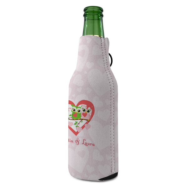 Valentine Owls Zipper Bottle Cooler - ANGLE (bottle)