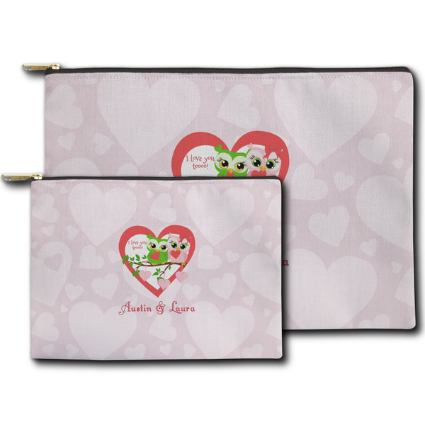 Valentine Owls Zippered Pouches - Size Comparison