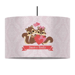 Chipmunk Couple 12" Drum Pendant Lamp - Fabric (Personalized)