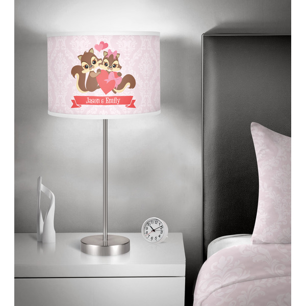 Chipmunk Couple 13 inch drum lamp shade - in room