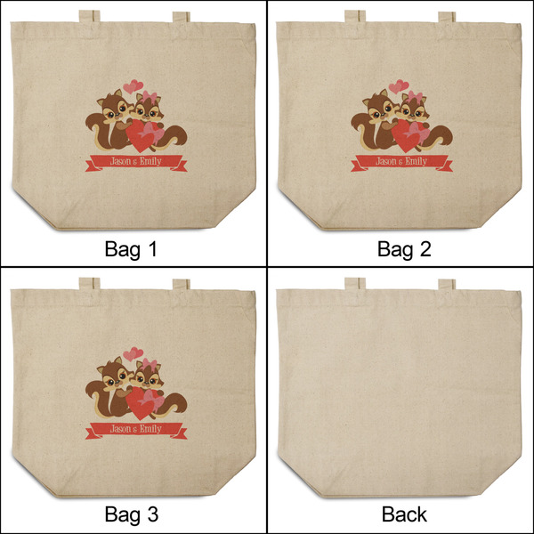 Chipmunk Couple 3 Reusable Cotton Grocery Bags - Front & Back View