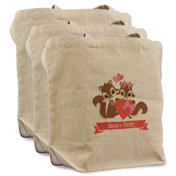 Chipmunk Couple Reusable Cotton Grocery Bags - Set of 3 (Personalized)