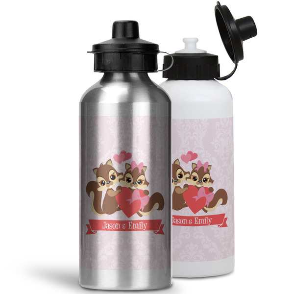 Chipmunk Couple Aluminum Water Bottles - MAIN (white &silver)