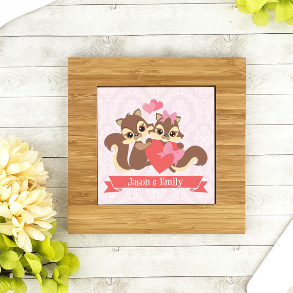Chipmunk Couple Bamboo Trivet with 6" Tile - LIFESTYLE