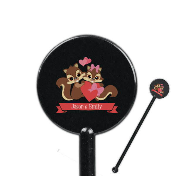 Custom Chipmunk Couple 5.5" Round Plastic Stir Sticks - Black - Single Sided (Personalized)
