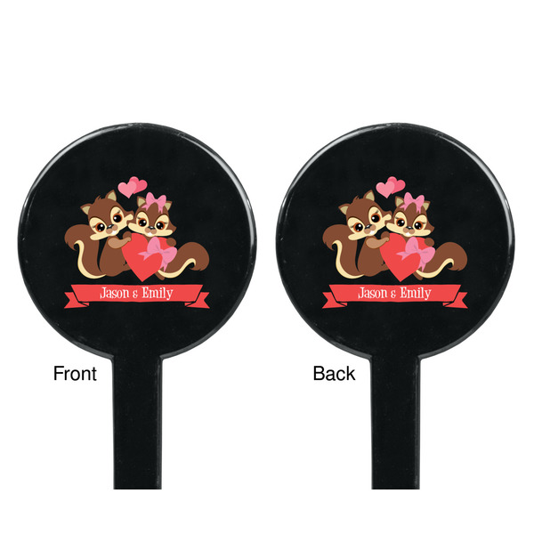 Chipmunk Couple Black Plastic 7" Stir Stick - Double Sided - Round - Front & Back