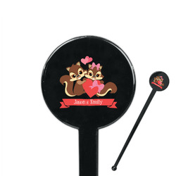 Chipmunk Couple 7" Round Plastic Stir Sticks - Black - Double Sided (Personalized)