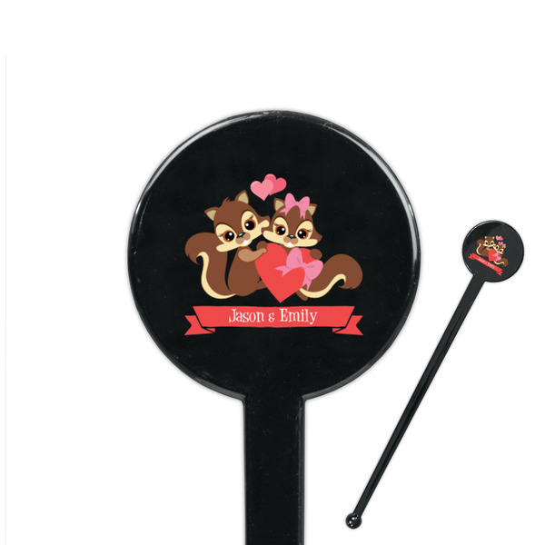 Custom Chipmunk Couple 7" Round Plastic Stir Sticks - Black - Single Sided (Personalized)