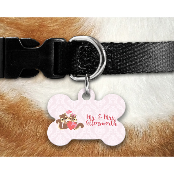 Chipmunk Couple Bone Shaped Dog Tag on Collar & Dog