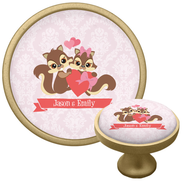 Custom Chipmunk Couple Cabinet Knob - Gold (Personalized)