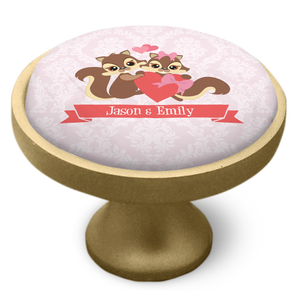 Chipmunk Couple Cabinet Knob - Gold - Side