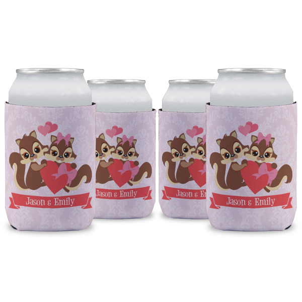 Custom Chipmunk Couple Can Cooler (12 oz) - Set of 4 w/ Couple's Names