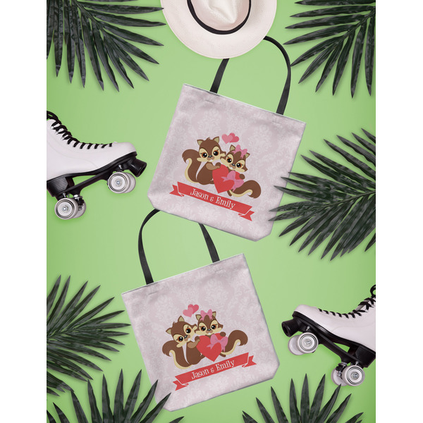 Chipmunk Couple Canvas Tote Lifestyle Front and Back- 13x13