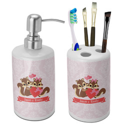 Chipmunk Couple Ceramic Bathroom Accessories Set (Personalized)