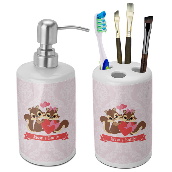 Custom Chipmunk Couple Ceramic Bathroom Accessories Set (Personalized)
